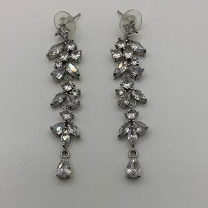 Silver-tone Rhinestone Drop Earrings